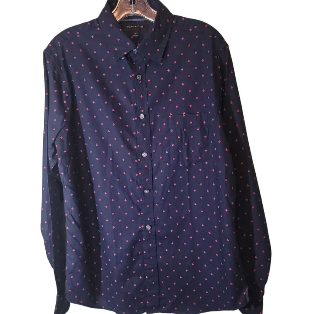 Banana Republic Untucked Fit Button Down Long Sleeve Blue Red Sz Medium